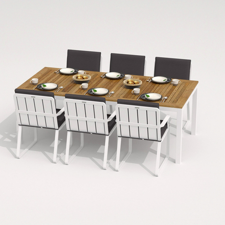 Обеденная группа Ideal Patio ТЕЛЛА АЛЬБА каркас белый, стол тик 200, ткань антрацит
