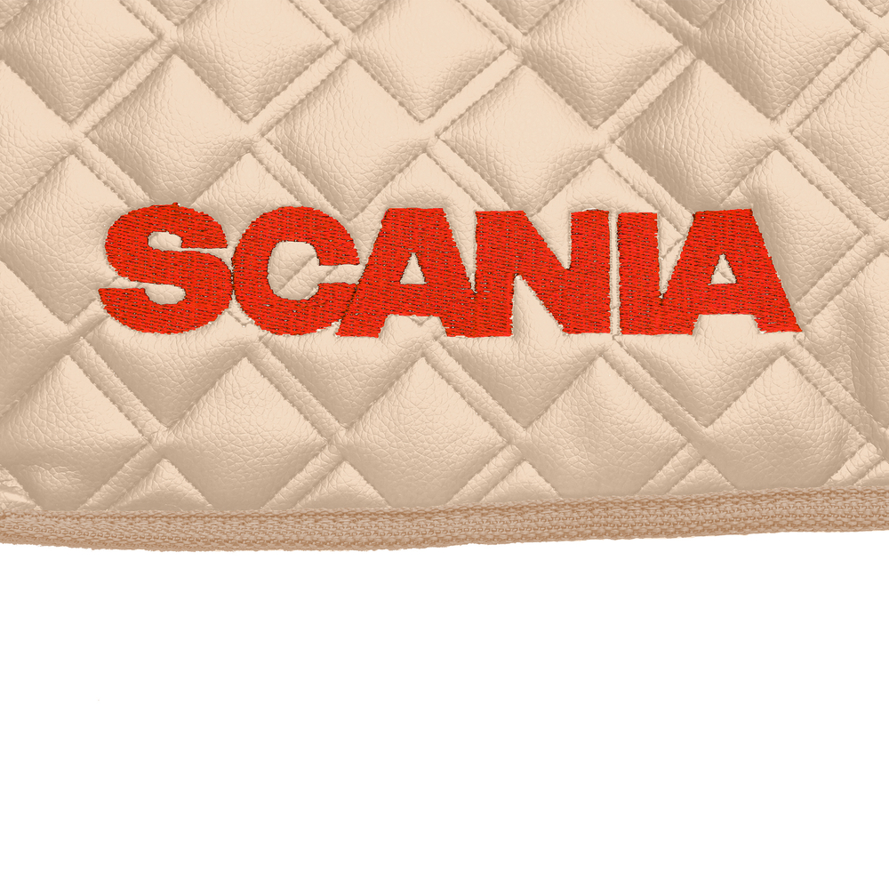 Ковры SCANIA 5 серии Р (автомат) (экокожа, бежевый, бежевый кант, красная вышивка)