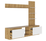 Стенка под телевизор в гостиную Дуб Крафт Золотой/Мдф Белый Глянец, Бостон, 210х41,3х191,4 см Стиль