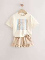 Футболка и шорты в комплекте для девочки Next AE6-175, Бежевый, Молочный