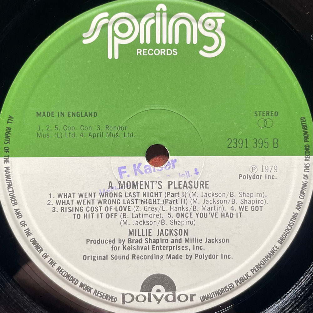 Millie Jackson ‎– A Moment's Pleasure (Англия 1979г.)