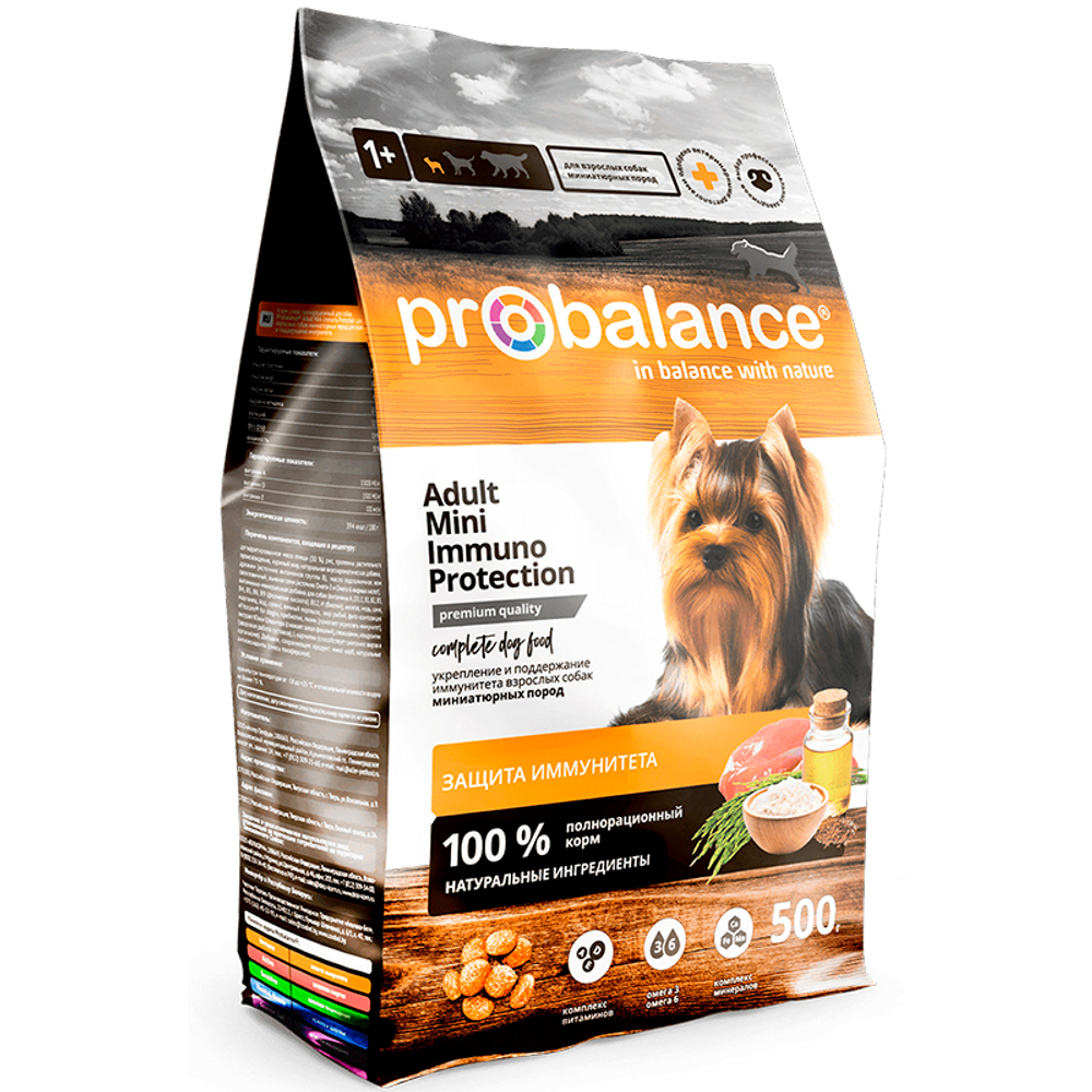 Сухой корм Probalance Immuno Mini Защита Иммунитета для собак мини пород 500 г (Пробаланс)