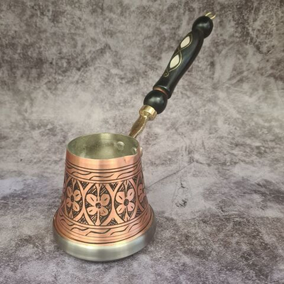 Турка "Цветы" утолщенная ручной чеканки с резным узором для индукции 300 мл. Турция (медный)