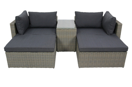 Набор мебели Garden Story Драмен 1 уп. (стол, 2 угл.кресла, 2 пуфа, ротанг серо-корич, подушки серые)