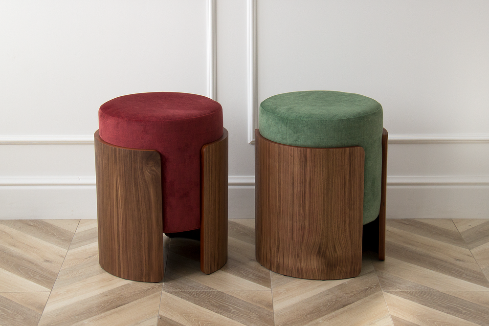 Пуф Lagom (бордовый FiberGuard, орех)