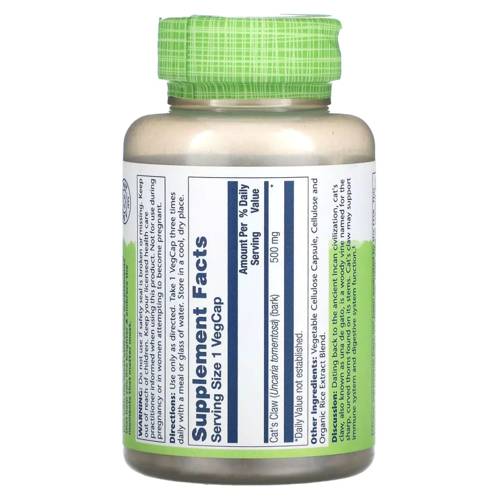 Solaray cats claw 500mg 100vegcaps.