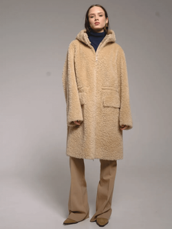 Шуба из 100% шерсти мериноса, бежевая, Severina