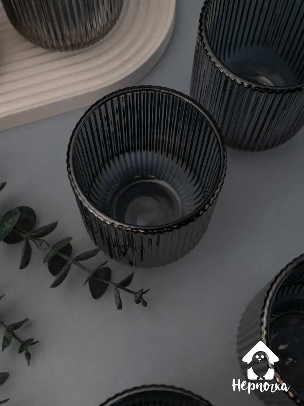 Набор ребристых стаканов для виски, 270 мл. 6 шт. Черные