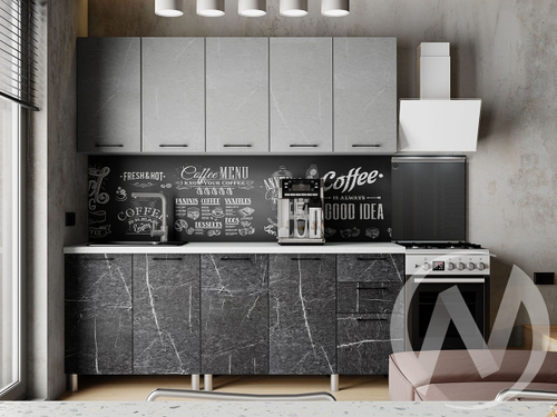 Кухня Мэйбл 2.0м (корпус белый/мрамор лайт; мрамор дарк) 38мм мрамор итальянский