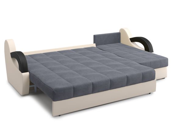 Диван угловой с оттоманкой Мадрид 1,8 - Velutto 32 серый/беж кожзам/ коричневая накладка