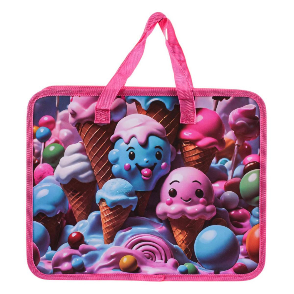 Папка с ручками А4 "Мороженое", пластик, на молнии, 80мм