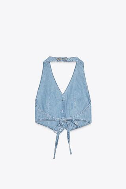 ZARA ДЖИНСОВЫЙ ТОП-ЖИЛЕТ TRF, ГОЛУБОЙ