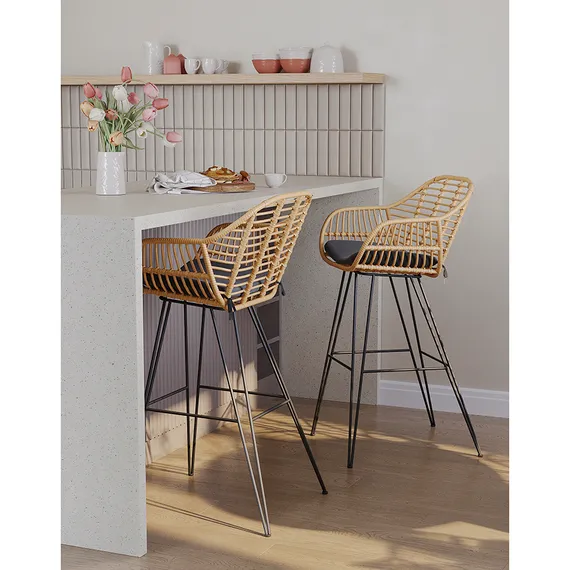 Барный стул Vetle Bent, светлый ротанг