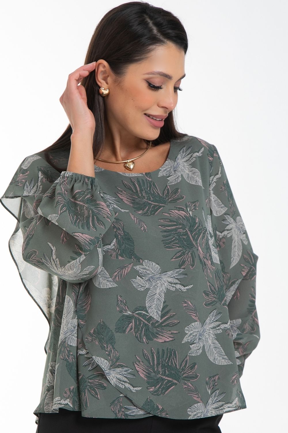 Блуза Красивая из шифона (олива) Diolche (Акция)