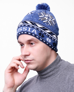Мужская шапка PRIVAL с отворотом RUSSIA-1 синий