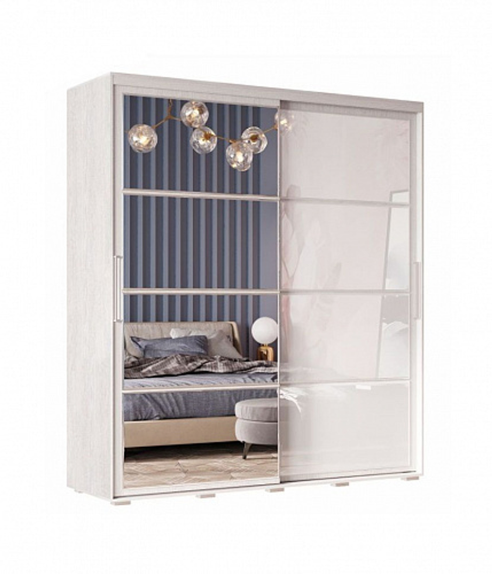 Шкаф-купе с зеркалом Крафт-6, ясень белый