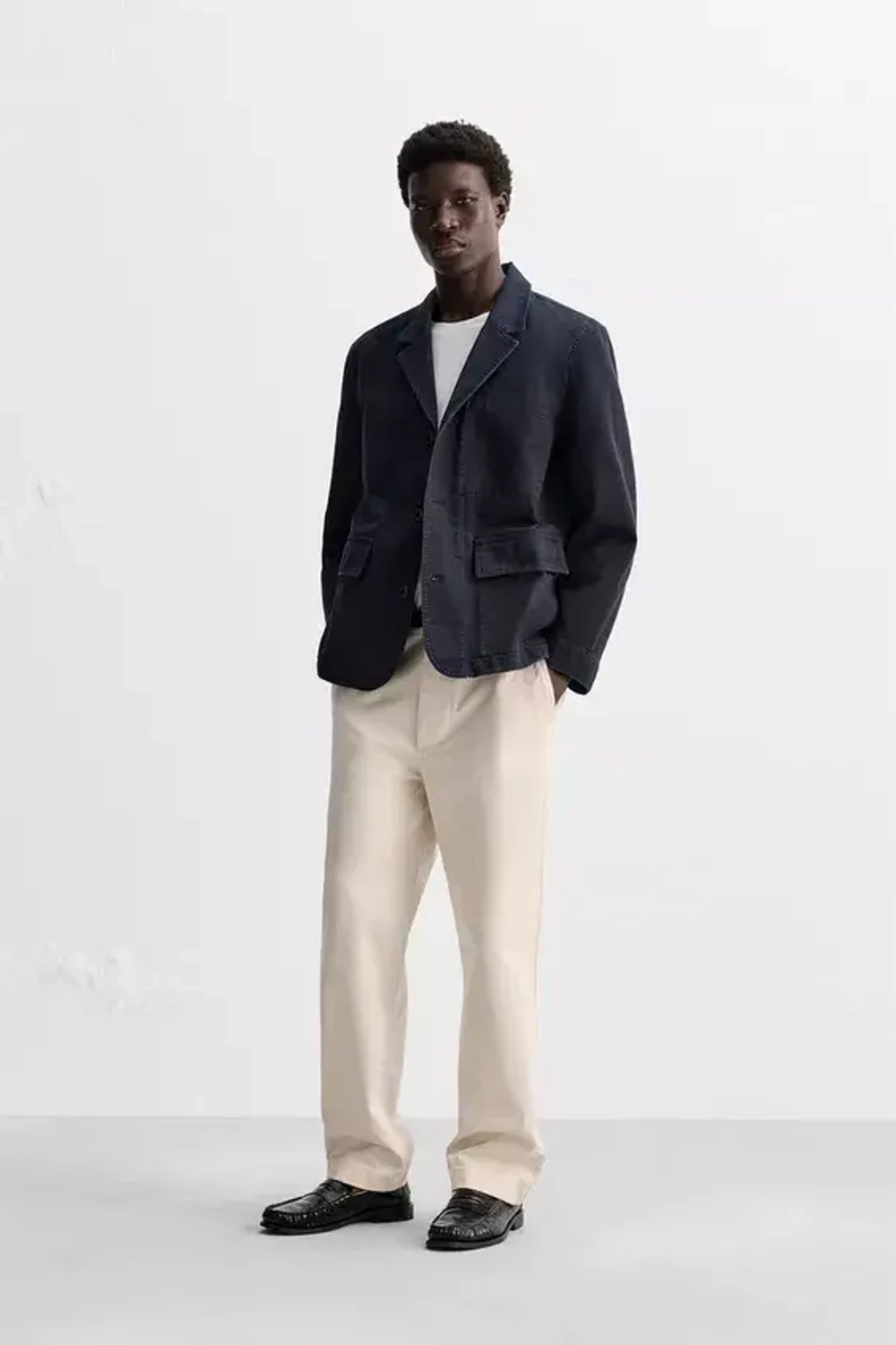 ZARA ЖАКЕТ ИЗ СТИРАНОГО ХЛОПКА, МОРСКОЙ СИНИЙ