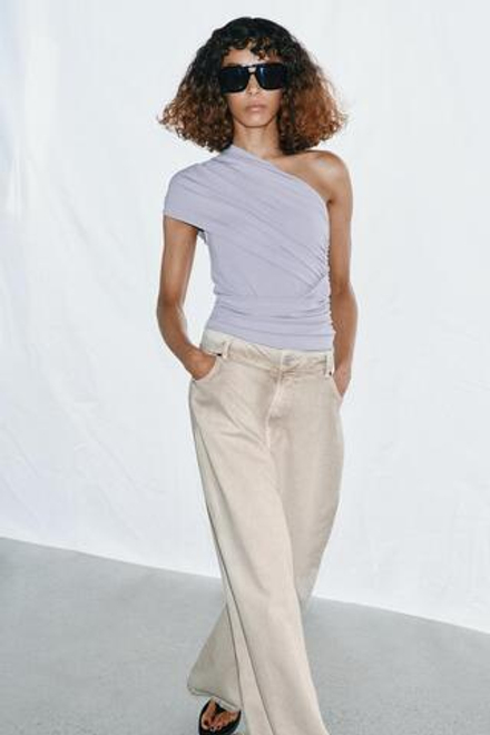 ZARA БОДИ АСИММЕТРИЧНОГО КРОЯ СО СБОРКАМИ, ЖЕМЧУЖНО-СЕРЫЙ