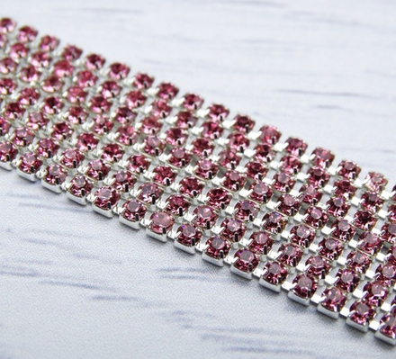 ЦС006СЦ2 Стразовые цепочки (серебро), цвет: розовый, размер: 2 мм, 70 см/упак.