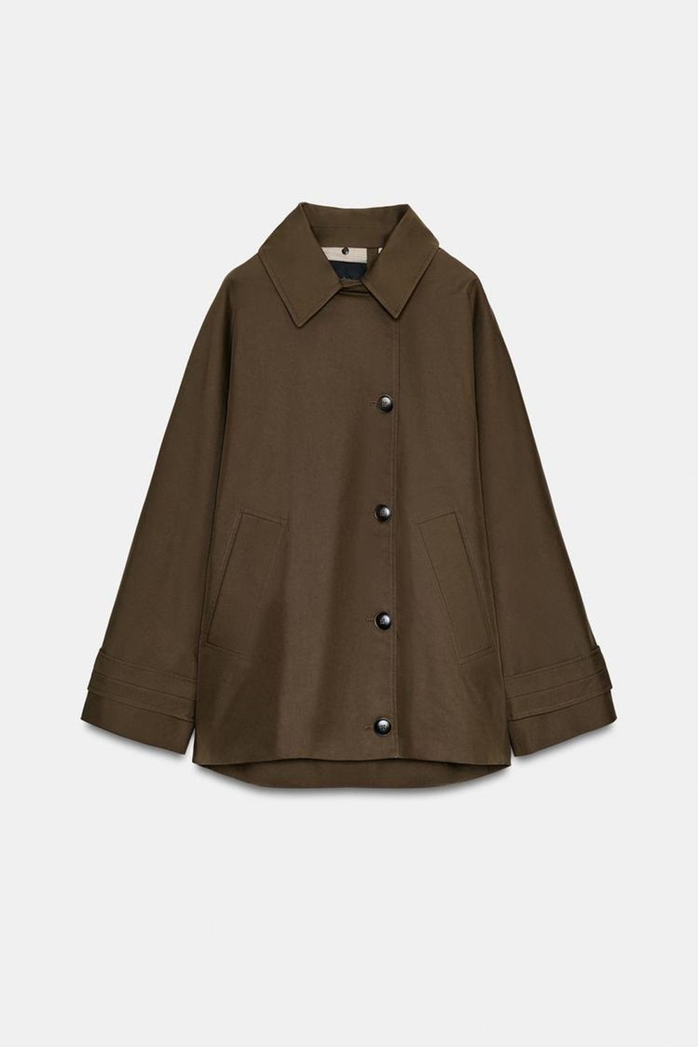 ZARA КОРОТКИЙ ТРЕНЧ С МЕХОВЫМ ВОРОТНИКОМ — ZW COLLECTION, ТЕМНЫЙ ХАКИ