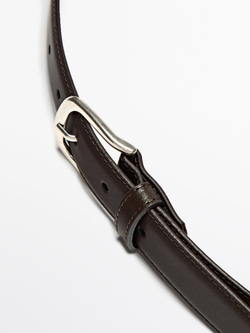 Massimo Dutti Кожаный ремень с декоративной строчкой, коричневый