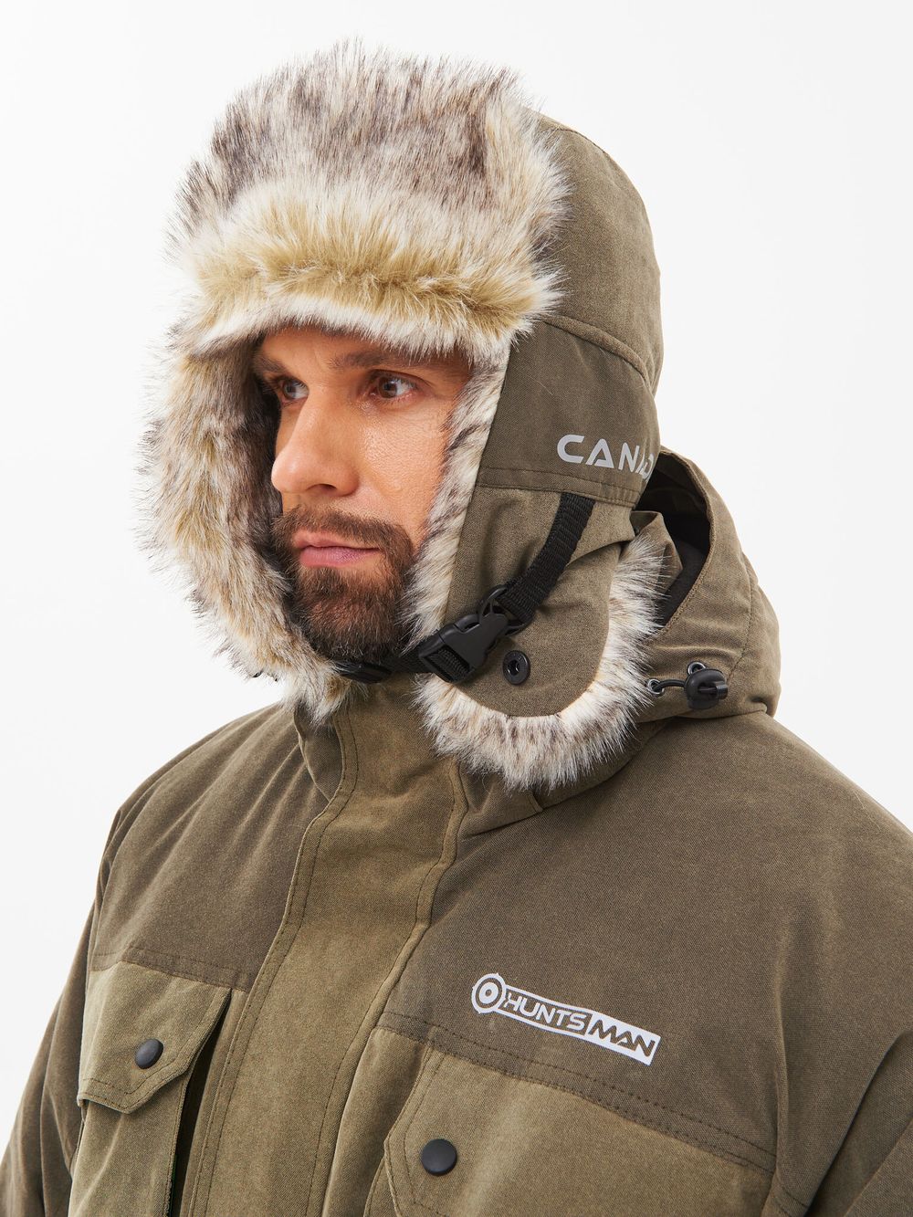 Шапка ушанка зимняя Канада ткань Finlandia цвет Хаки