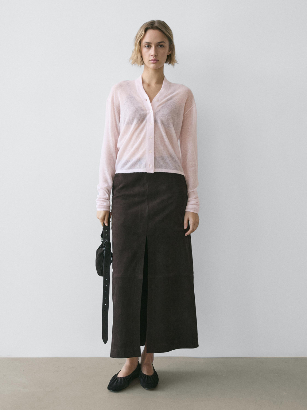 Massimo Dutti Трикотажный кардиган из смесовой шерсти, пастельно-розовый