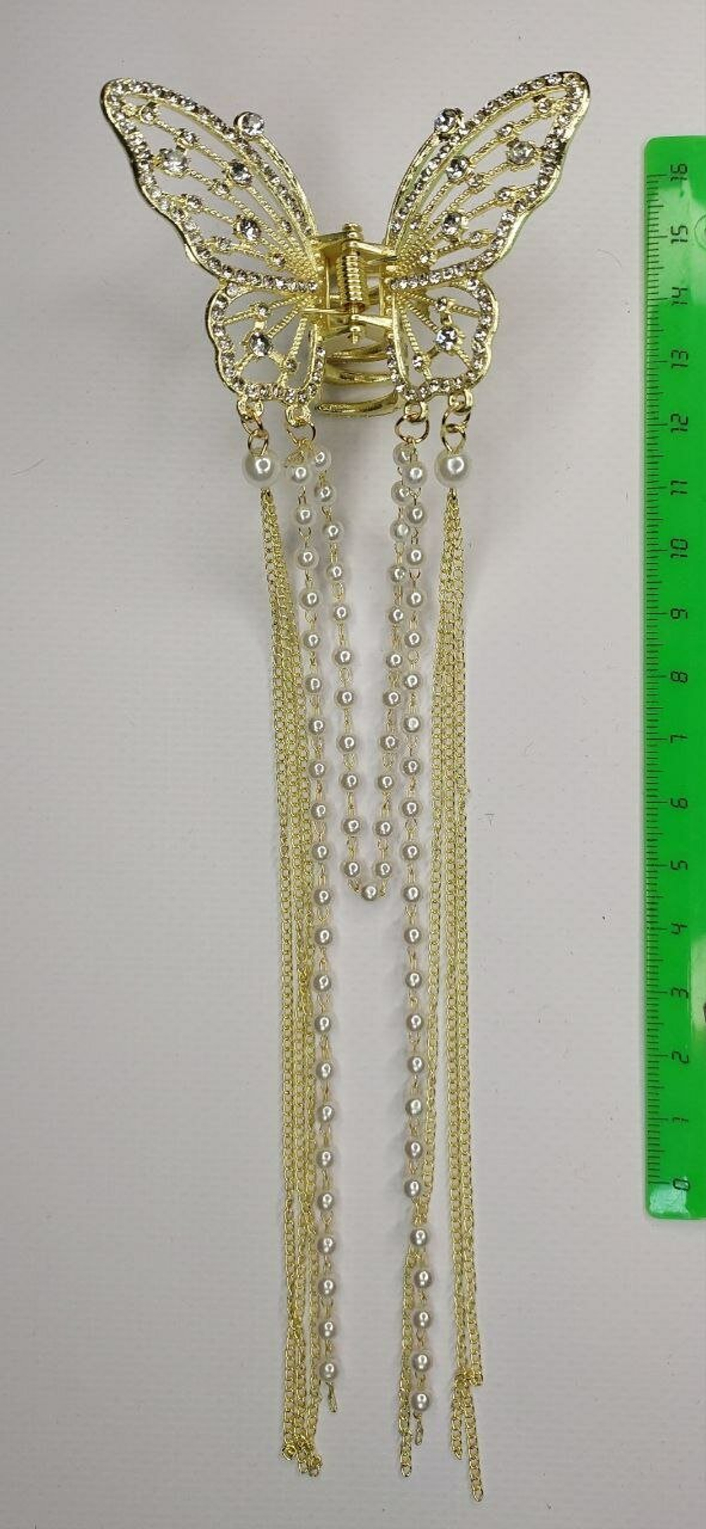 Блестящий краб-бабочка для волос с кисточками со стразами и жемчугом (имитация) . Золото