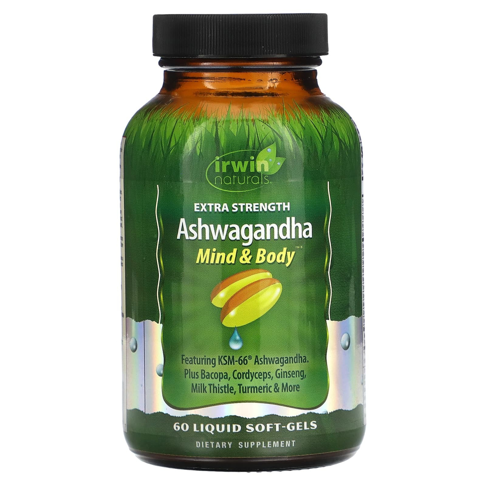 Irwin Naturals, ашваганда, 60 капсул с жидкостью