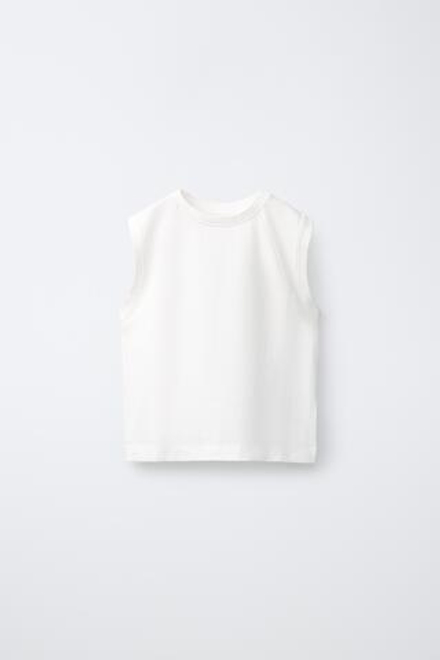 ZARA ОДНОТОННАЯ ФУТБОЛКА БЕЗ РУКАВОВ, БЕЛЫЙ