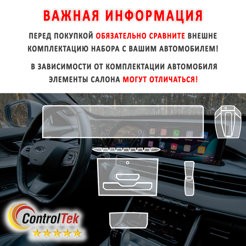 CHERY Tiggo 7 PRO MAX (2022) - комплект защитных матовых пленок 6 в 1. Пленка защитная ControlTek HYBRID со слоем TOP COAT. Толщина: 6 mil. (175 мкм.)