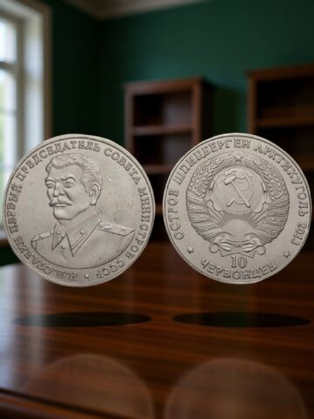 10 червонцев 2013 года Сталин Председатель Совета Министров Шпицберген Арктикуголь Копия монеты
