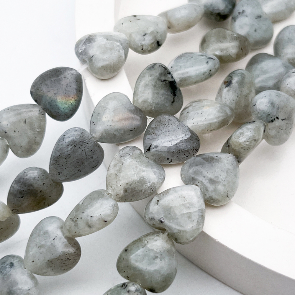 Лабрадор бусины, сердце, размер около 12 мм, цена за 8 шт (1/4 нити)