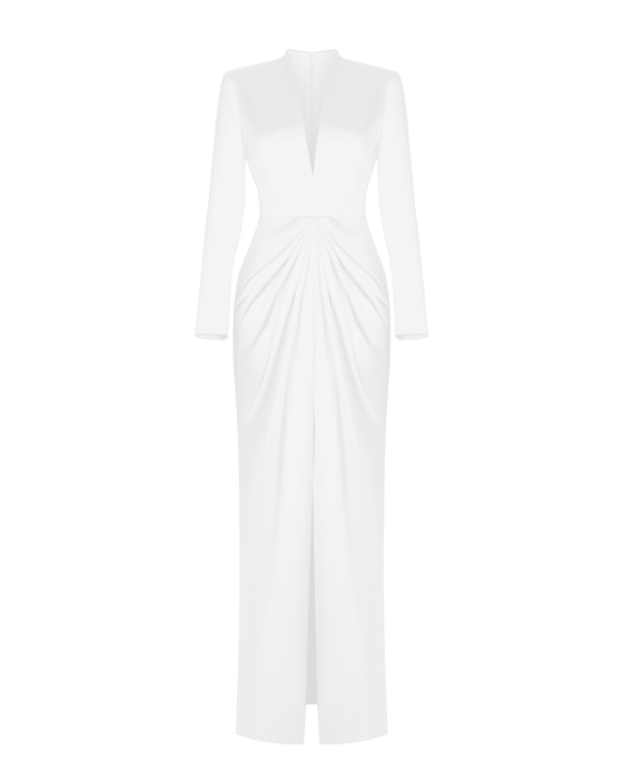 Платье макси атласное с драпированной юбкой