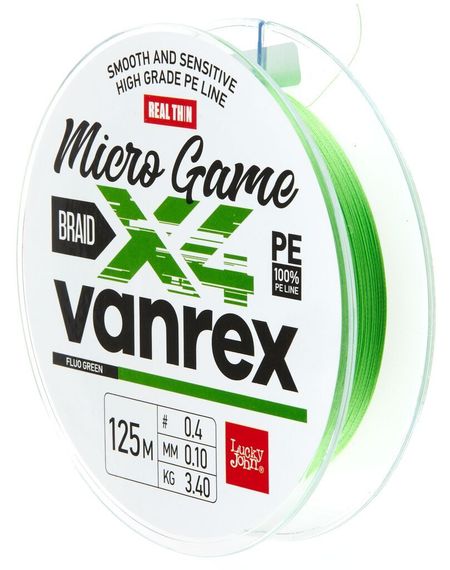 Леска плетёная LJ Vanrex MICRO GAME х4 BRAID Fluo Green 125 м, 0,10 мм