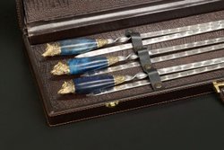 Подарочный набор шампуров в кейсе "Презент 4" голубая карельская береза