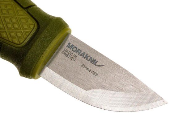 Нож Morakniv Eldris, нержавеющая сталь, цвет зеленый, ножны, шнурок, огниво, 12633