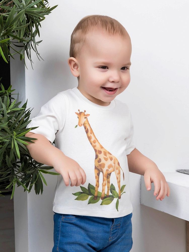 Белая футболка с жирафом из 100% хлопка
