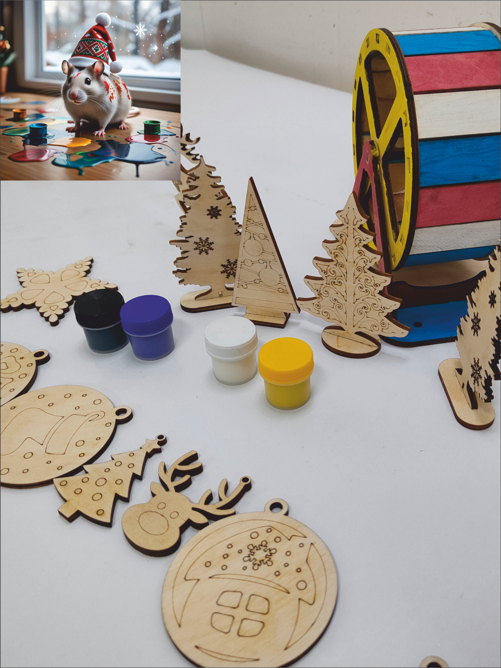 Новогоднее беговое колесо раскраска для хомяка 15см