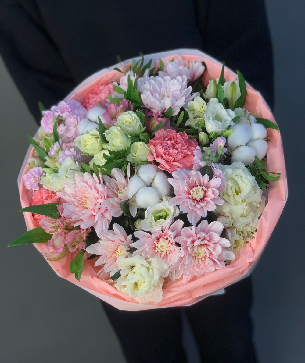 Букет цветов Микс с хлопком