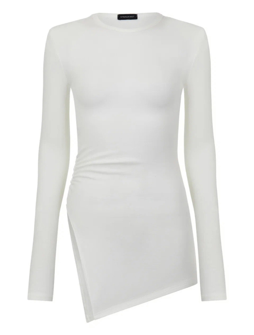 Лонгслив удлиненный со сборкой, белый