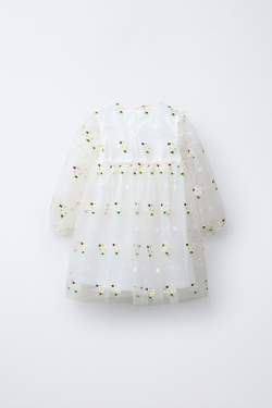 ZARA ПЛАТЬЕ С ВЫШИВКОЙ, ЖЕЛТОВАТО-БЕЛЫЙ