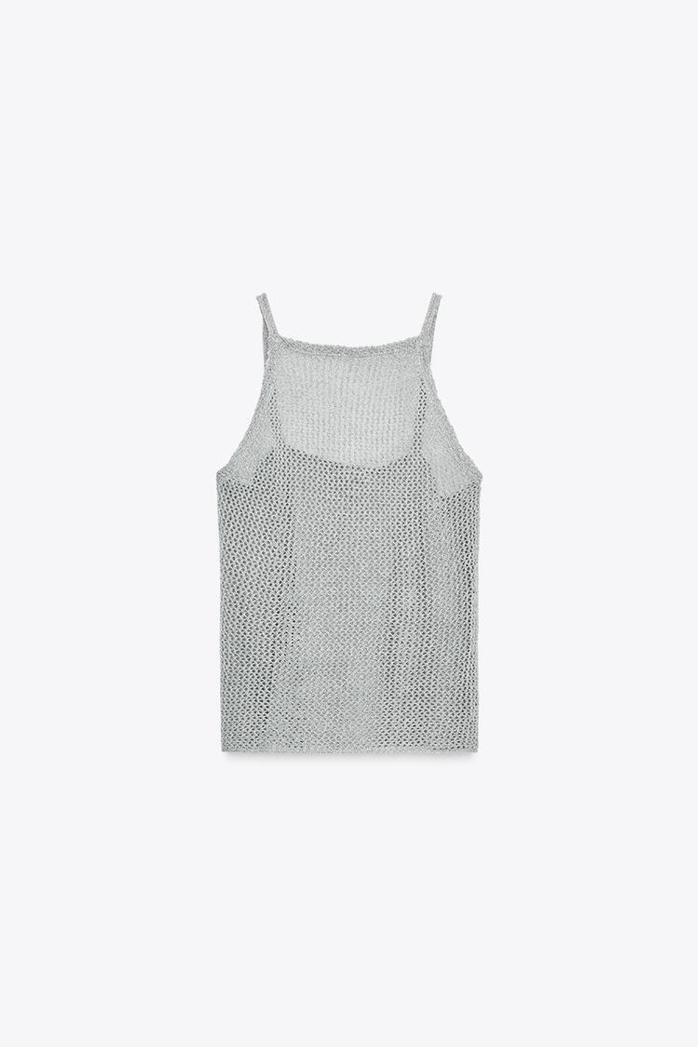 ZARA ВЯЗАНЫЙ ТОП С МЕТАЛЛИЗИРОВАННОЙ НИТЬЮ, СЕРЕБРИСТЫЙ
