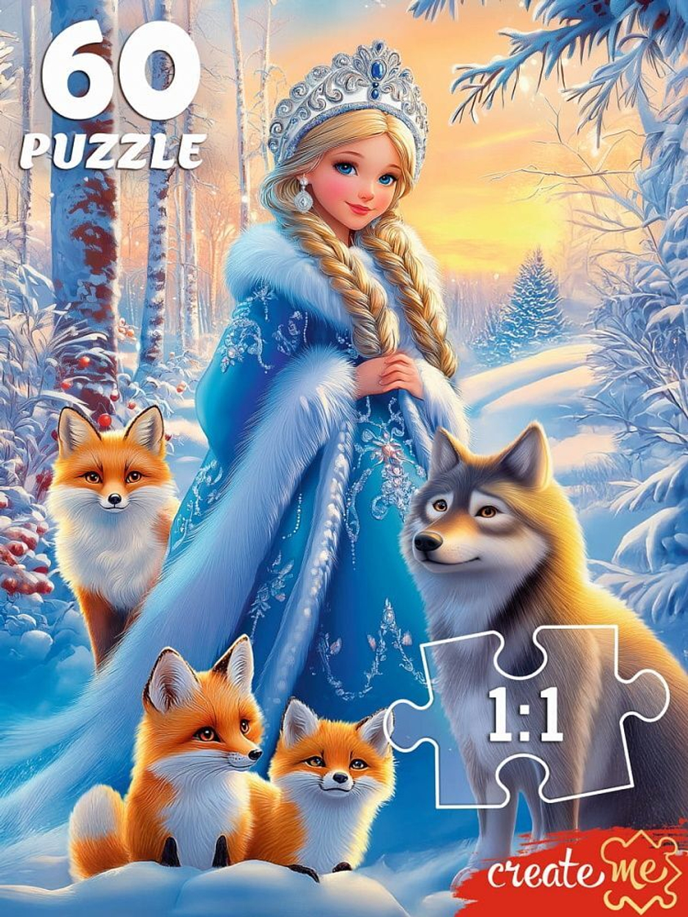 Пазлы 60 элементов "Снегурочка и лесные жители"