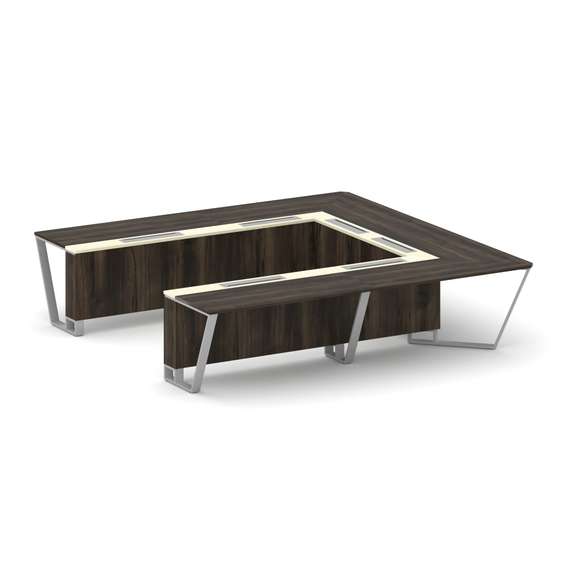 Steel Meet Стол переговорный П-образный KM-PR.B.SP-11P Дуб Мали/Ваниль Глянец/Металл Серый 3200*3200