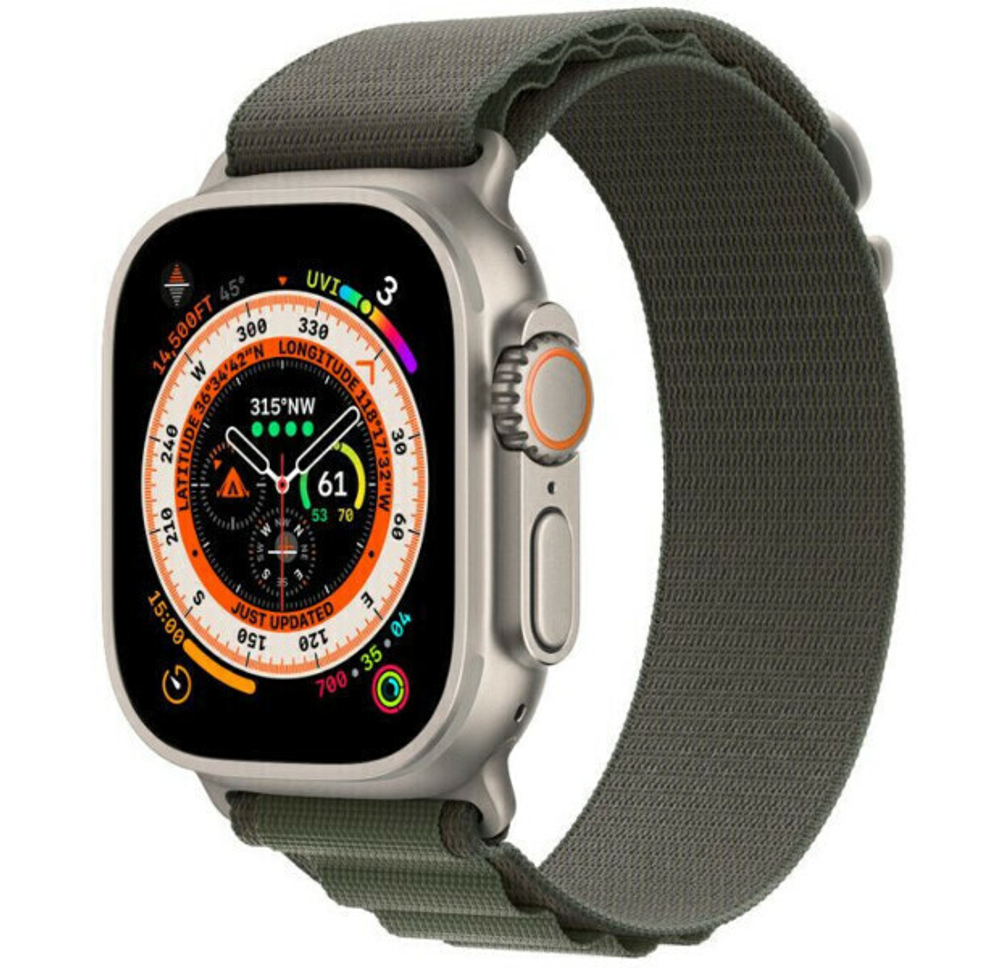 Умные часы Apple Watch Ultra GPS + Cellular, 49mm Titanium Case with Green Alpine Loop
