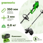 триммер аккумуляторный Greenworks GD40BCK4 40В (1 x 4 Ач, Быстрое ЗУ) захват 350 мм, 6.8 кг, 1301507U4F