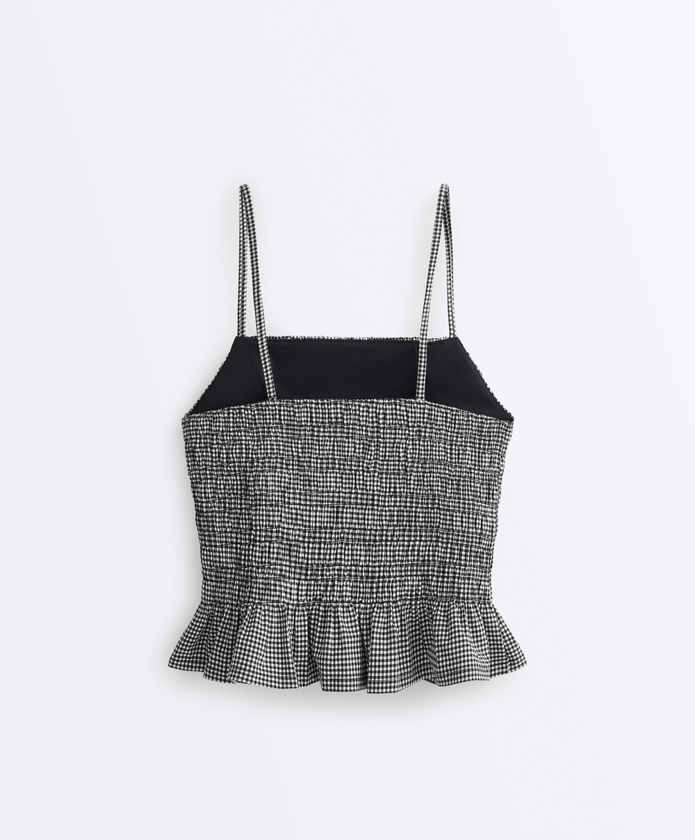 Oysho Топ Comfortlux со сборкой и принтом виши, черный