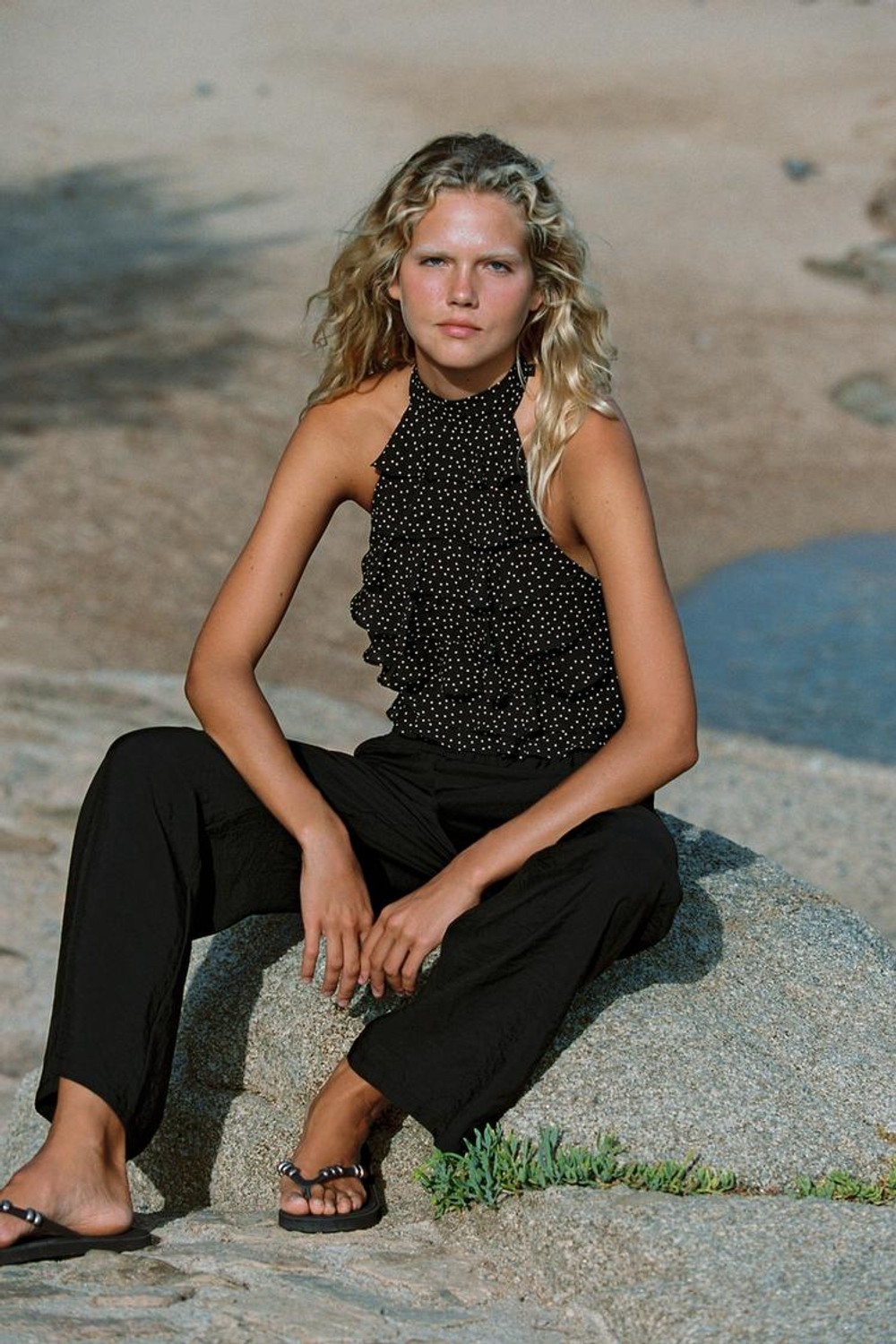 ZARA ЛЕГКИЕ БРЮКИ В ПОЛОСКУ, ЧЕРНЫЙ