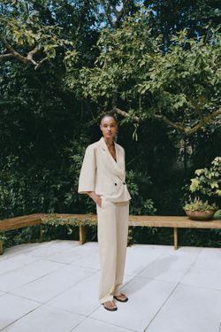 ZARA ПРЯМЫЕ БРЮКИ С ЭЛАСТИЧНЫМ ПОЯСОМ, ЭКРЮ